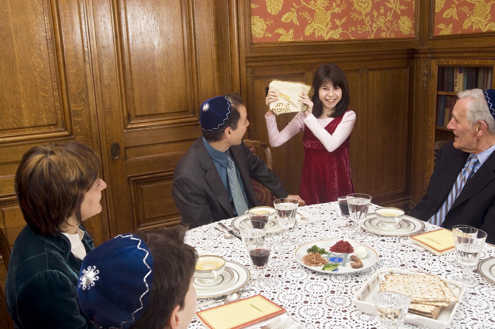 Jewish family celebrating passover