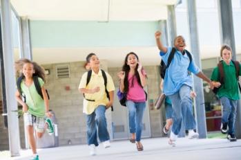 Kids running out of school.