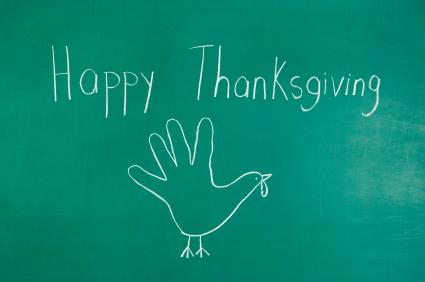 happy thanksgiving written on chalkboard