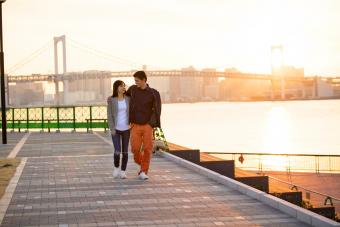 Couple on a date walking 