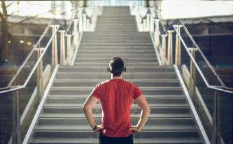 runner at the bottom of a staircase