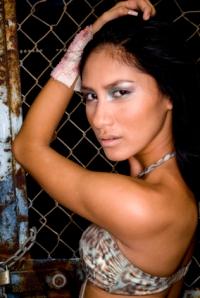 Model with glossy eyes.