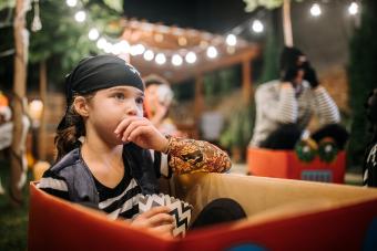 Little girl pirate costume at Halloween movie night