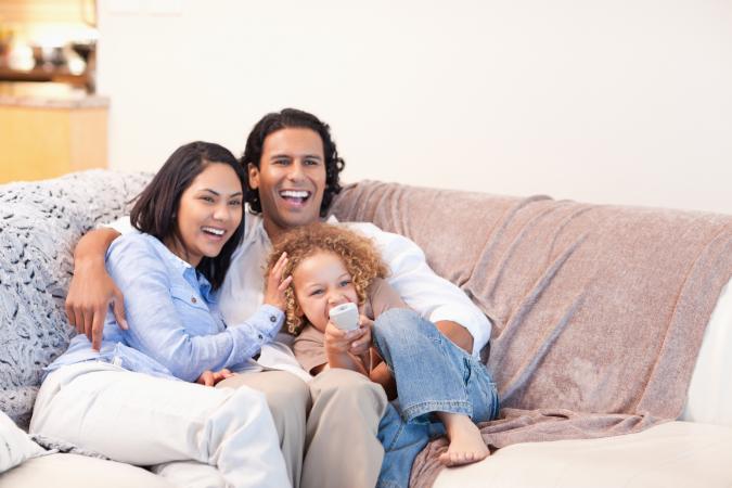 family watching a movie together