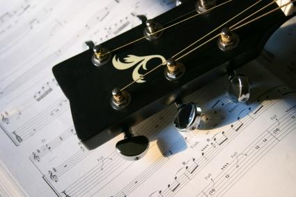 Sheet music and guitar
