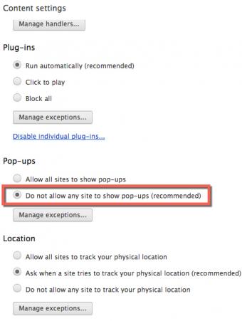 Chrome content settings