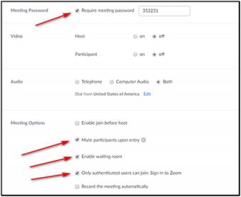 Using privacy settings in Zoom when creating a meeting.