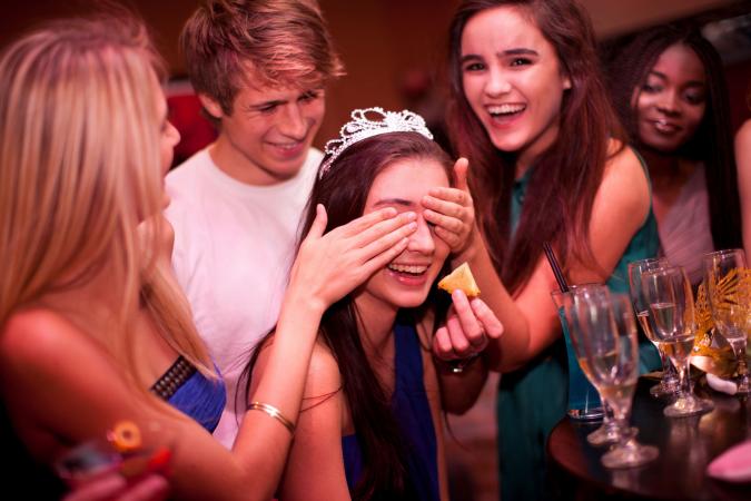 Friends playing party game