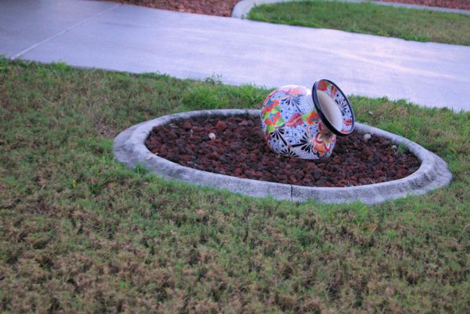 Lava rock in home landscape