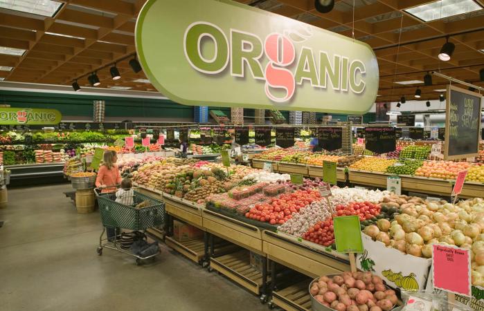 Organic aisle in grocery store