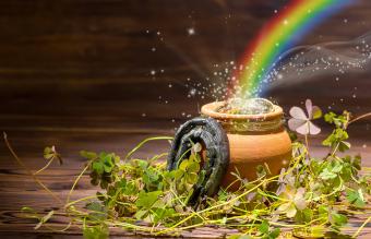 Irish pot of gold at end of rainbow