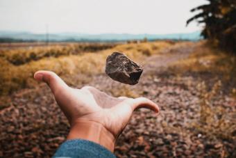 Man Tossing Stone On Field 