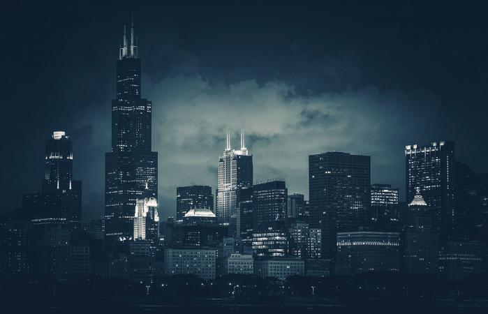 Skyscrapers Lit Up At Night