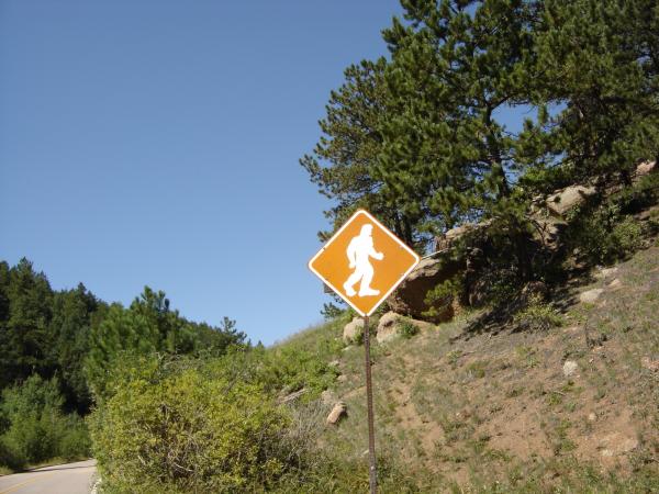Bigfoot crossing sign in Colorado's Rocky Mountains