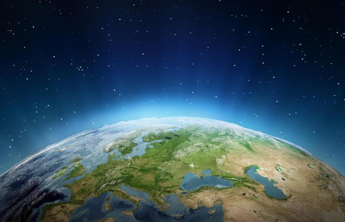 Overview of edge of the earth from outer space