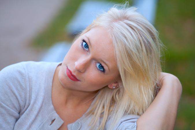 young blonde woman with blue eyes