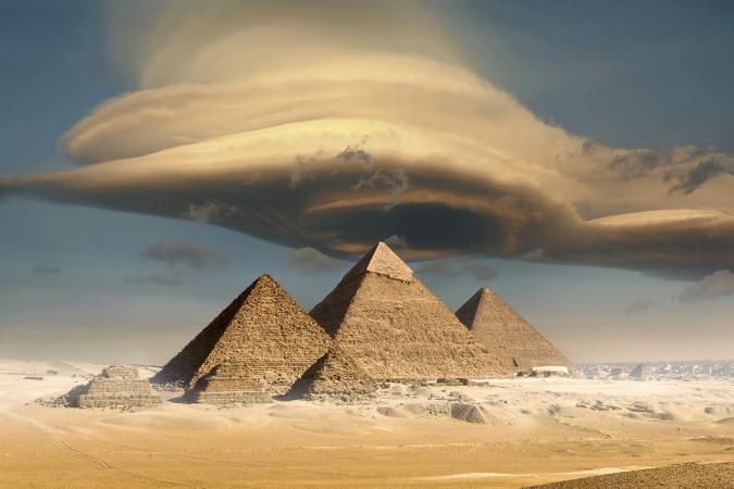 dramatic cloud above pyramids, Giza, Egypt