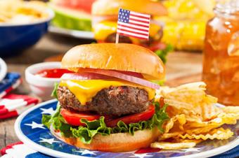 Patriotic hamburger at picnic