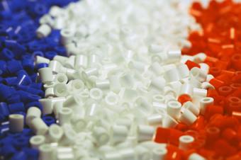 Red, white and blue beads