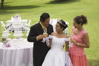 girl with parents at party