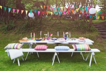 garden tea party setting in yard