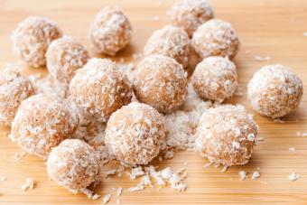 Homemade handmade sweet candy balls in coconut shavings