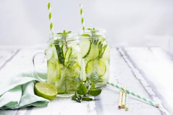 Cucumber water with mint and lime