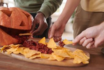 Jack O Lantern Chips and Salsa Halloween Party food