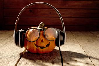 Halloween pumpkin jack o lantern glasses and headphones