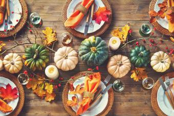 Autumnal decorated table for celebrating Thanksgiving 