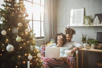 couple celebrating Christmas at home