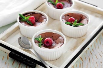 Chocolate souffles with raspberry