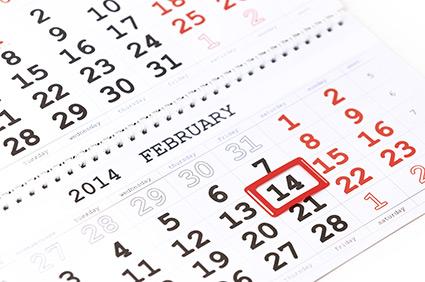 2014 Calendar with February 14th circled