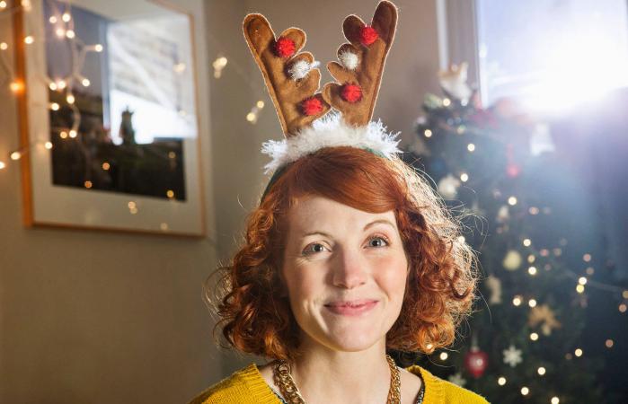 woman with reindeer antlers