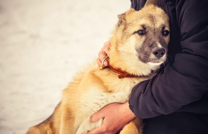 Mujer abrazando a su perro