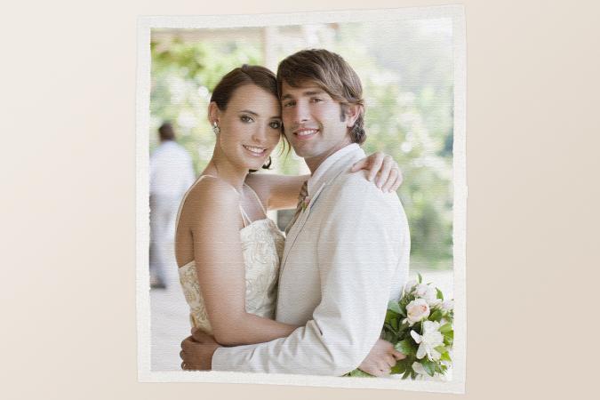 Bride and groom photo on fabric