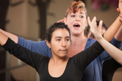 dance teacher with students
