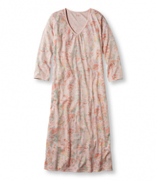 Supima Cotton Nightgown, V-Neck Three-Quarter-Sleeve Print