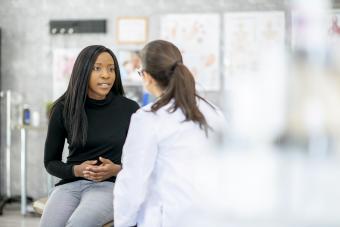 A woman and her doctor in a medical clinic