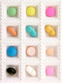 A tray of various medications