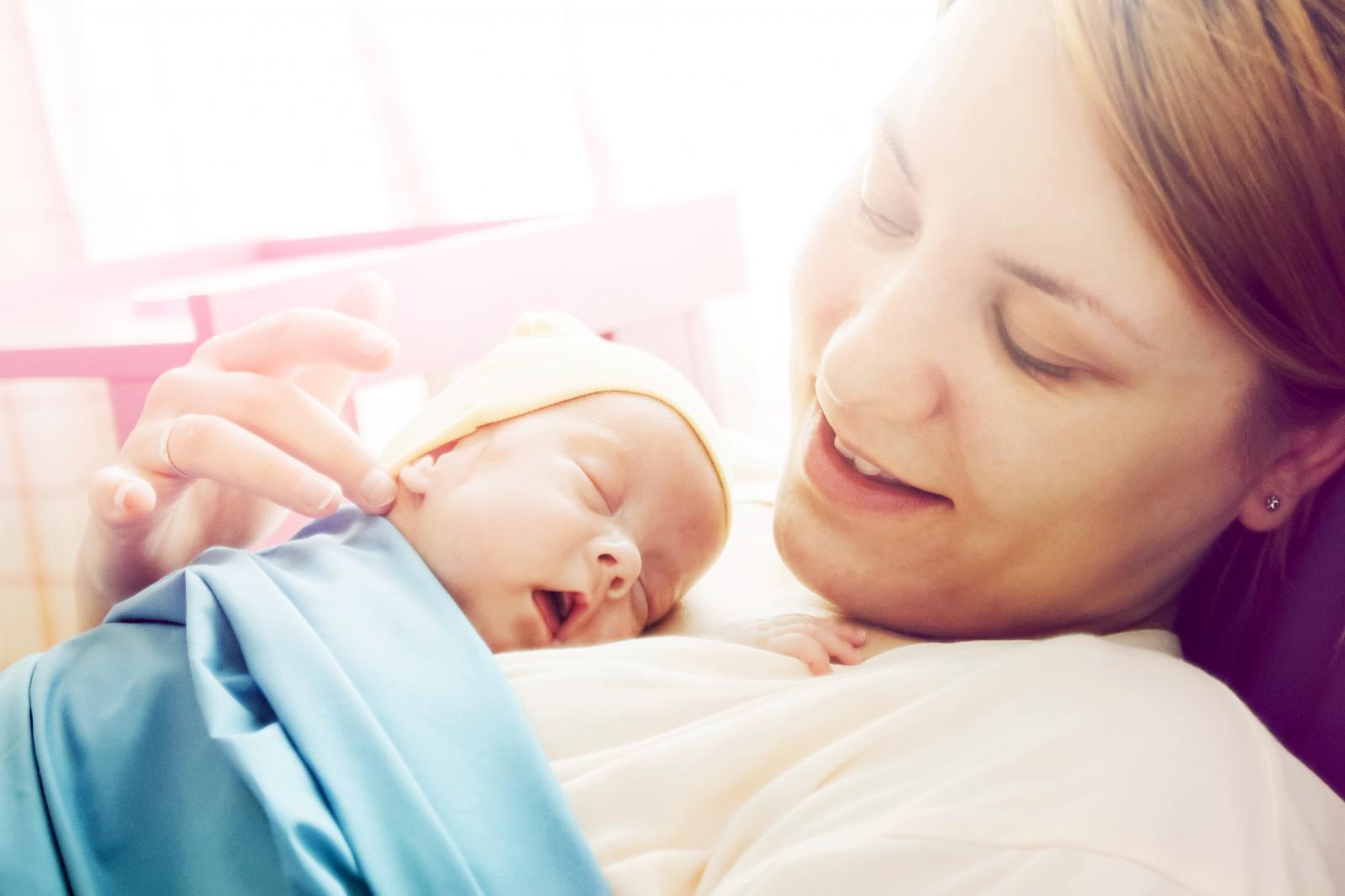 Premature baby girl and mom