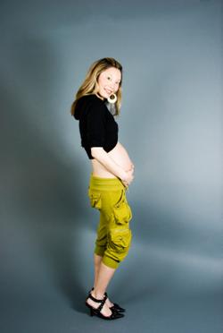 Pregnant woman wearing cargo maternity pants