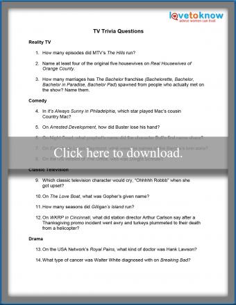 Printable Tv Trivia Lovetoknow