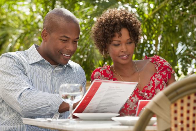 Couple eating in a restaurant