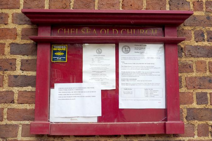 Chelsea Old Church bulletin board in London
