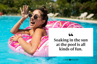 A beautiful girl in the pool on an inflatable donut