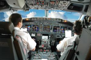 Inside a commercial airline cockpit