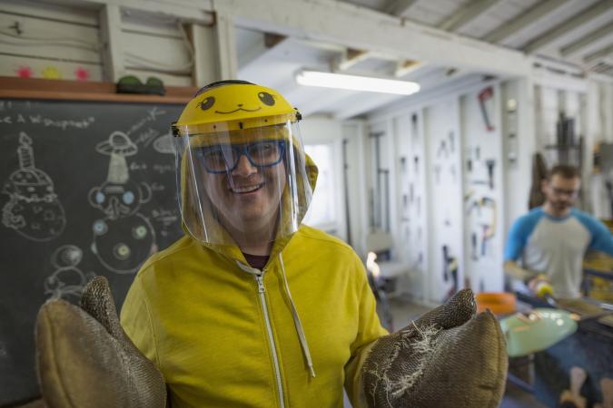 glassblower in protective workwear