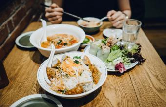 Table full of food at a Thai restaurant