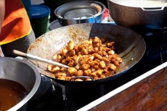 Stir fry pan with orange beef